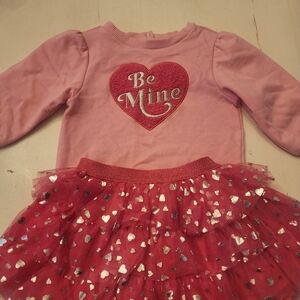 Pink and Red 'Be Mine' Heart Two Piece Skirt And Sweatshirt